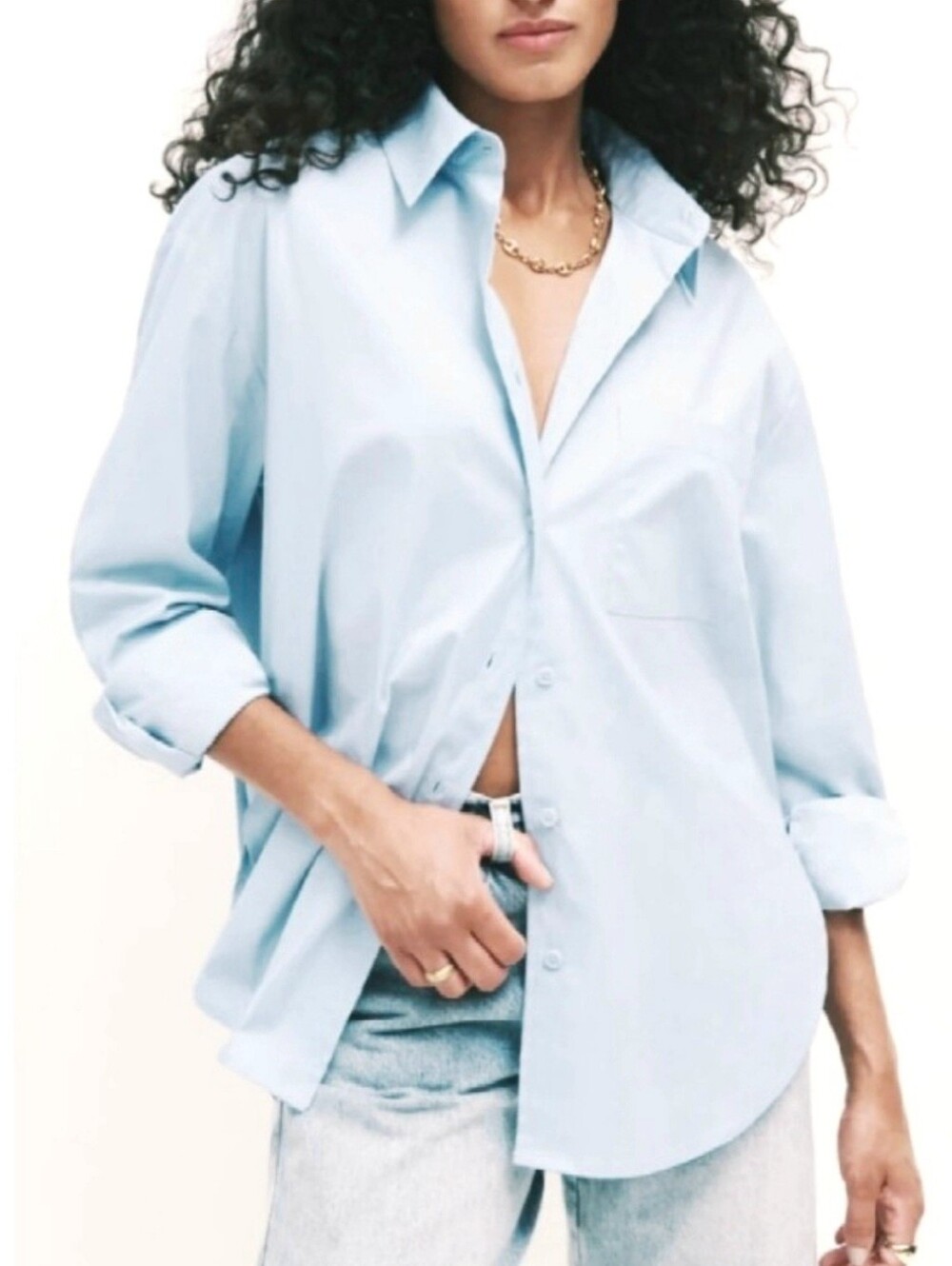 NWT Reformation "Will Oversized Shirt" Light Blue Button Down Shirt. Size M.